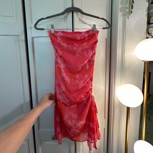 Pink Floral Strapless Dress